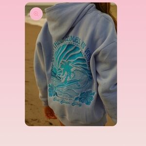 Pink palm puff hoodie, brand new, never worn, size medium, blue